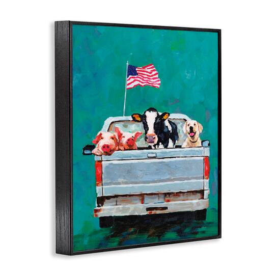 Stupell Industries Farm Animals Pickup Truck Waving American Flag Framed Giclee Art